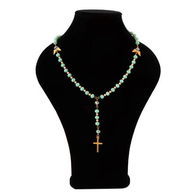 Fantasías Miguel Clave:CZ101 Collar De Rosario Menta-Oro Con Cruz Y Alas De Metal