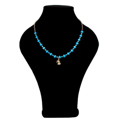 Fantasías Miguel Clave:CZ102 Collar De Cadena Con Rondeles Y Perlas Destello Azul Y Dije De Ángel