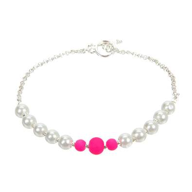 Fantasías Miguel Clave:CZ126 Pulsera De Perlas Y Cuentas Caucho Blanco/Rosa Neón