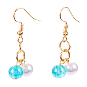 Aretes Oro Con Perlas Destello Blanco-Turquesa