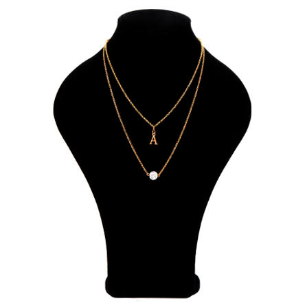 Collar Doble De Cadena Con Letra Inicial Y Cuenta Con Cristales