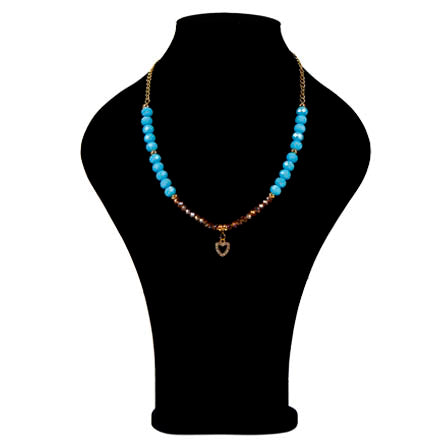 Collar  Azul Y Miel Con Dije De Corazón