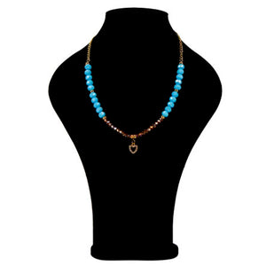 Collar  Azul Y Miel Con Dije De Corazón