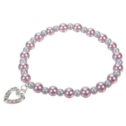 Pulsera De Perla Rosa Y Blanca Con Corazón Plata