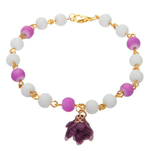 Pulsera De Engarces Blanco Y Lavanda Con Rosa De Tela