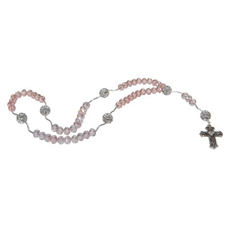 Rosario De Cristales Rosas Con Plata