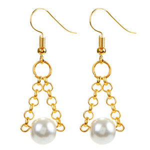 Aretes Triangulo Con Cadena Y Perlas