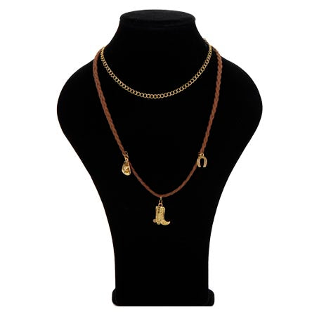 Collar Doble Con Cadena Y Cordón Vaquero