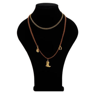 Collar Doble Con Cadena Y Cordón Vaquero