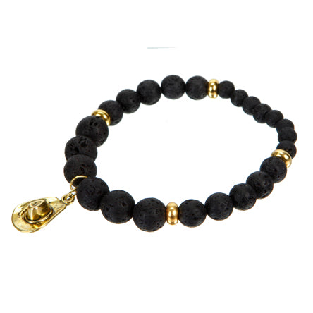 Pulsera Con Cuentas Lava Negras Y Dije Vaquero