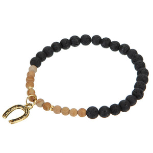 Pulsera De Cuenta Lava Negra Con Dije Herradura