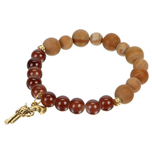 Pulsera De Cuentas De Madera Con Dije Vaquero