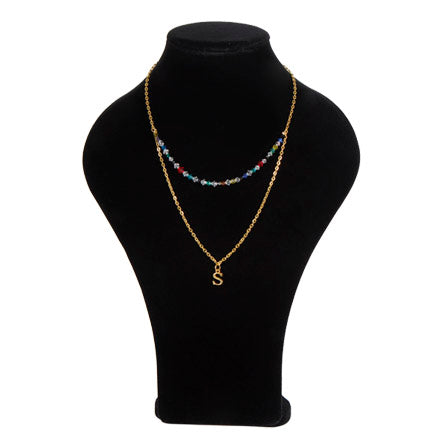 Collar Doble Con Dije De Letra Y Cristales De Colores