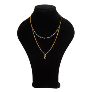 Collar Doble Con Dije De Letra Y Cristales De Colores