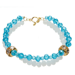 Pulsera Doble Con Cristales Blanco Y Turquesa