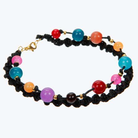 Pulsera Doble De Cordón Negro Con Cuentas De Colores