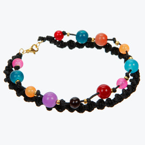 Pulsera Doble De Cordón Negro Con Cuentas De Colores