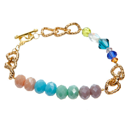 Pulsera Con Cadena Y Cristales De Colores