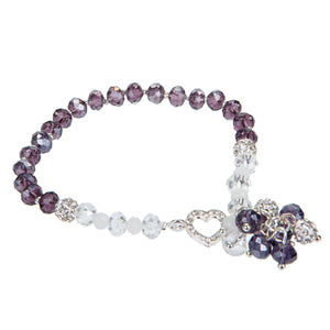 Pulsera Morada Con Corazón De Cristales
