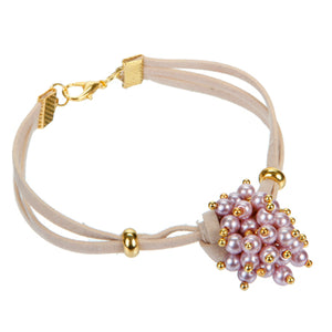 Brazalete De Gamuza Con Perlas Lila