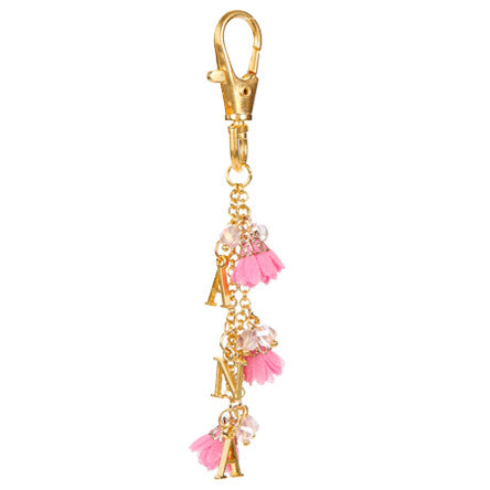 Llavero Con Cristal Escalera Y Dijes De Letras Y Rosas