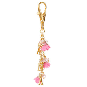 Llavero Con Cristal Escalera Y Dijes De Letras Y Rosas