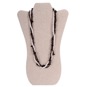 Collar Largo De Cristales Negros Y Perlas Rosas