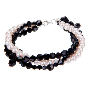 Pulsera De Cristales Negros Y Perlas Rosas