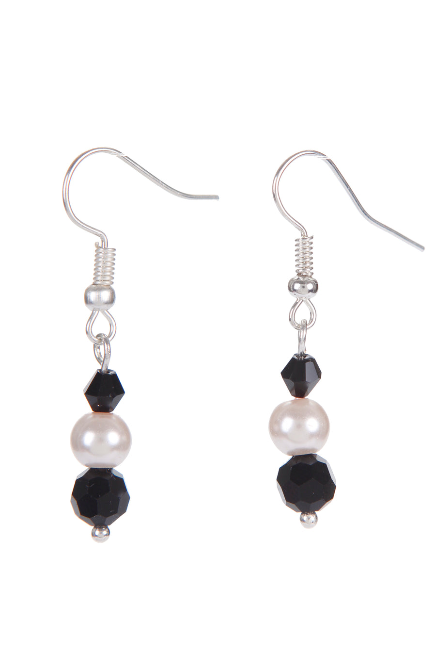 Aretes De Cristales Negros Y Perlas Rosas