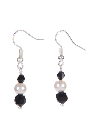 Aretes De Cristales Negros Y Perlas Rosas
