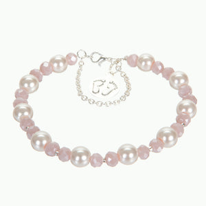 Pulsera De Perla Rosa Y Rondel Lavanda Con Dije De Pies