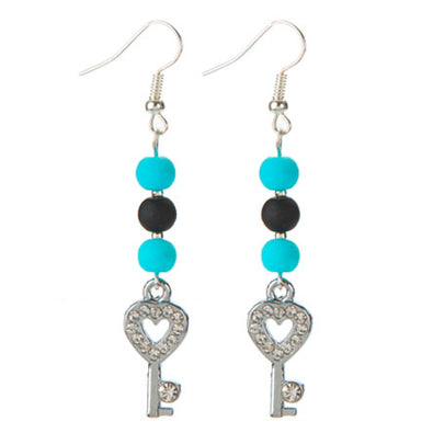 Fantasías Miguel Clave:CZ34 Aretes Azul-Negro Con Llave