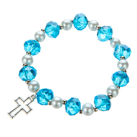 Decenario Pulsera Cristal Azul Con Cruz Plata