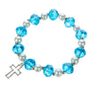 Fantasías Miguel Clave:CZ38 Decenario Pulsera Cristal Azul Con Cruz Plata