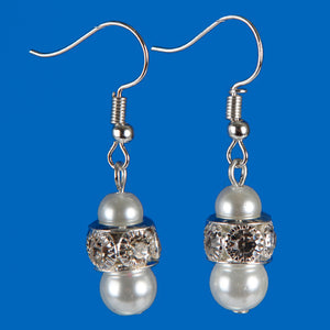 Aretes Con Perla Blanca Y Rondel Con Piedra