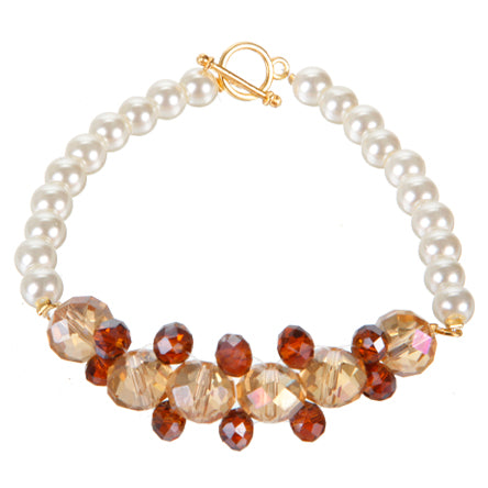 Pulsera Tejida Con Perla Y Rondel Miel