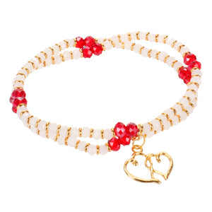 Pulsera Con Dije De Corazón Y Rondel Rojo