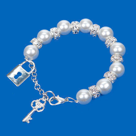 Pulsera De Perlas Con Candado Y Llave