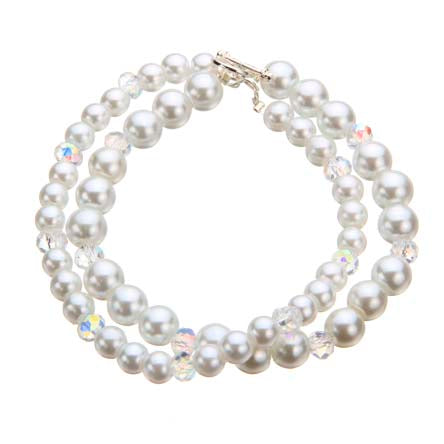 Pulsera Doble Con Perlas Blanco Y Cristales