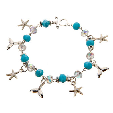 Fantasías Miguel Clave:CZ91 Pulsera Cristal-Azul Con Dijes Del Mar Plata