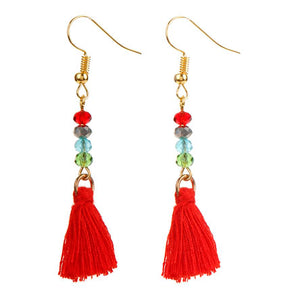 Aretes Con Rondeles Y Borla Roja