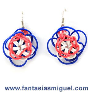 Aretes Con Ligas, Rosa Blanco Azul