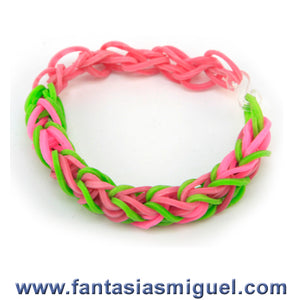 Pulsera Con Ligas Rosa-Verde Limón