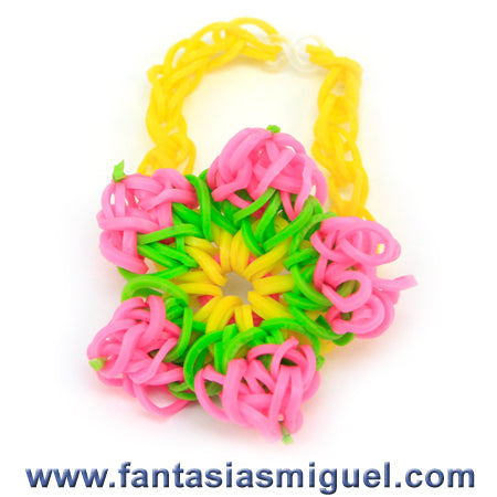 Pulsera Con Flor, Verde Amarillo Rosa