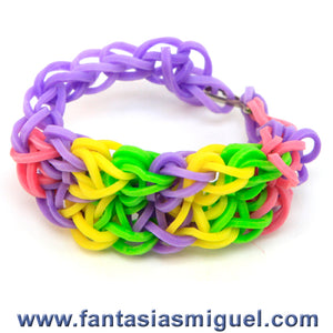 Pulsera Doble Rombo, Morado Amarillo Limón Rosa