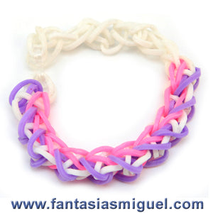 Pulsera Con Ligas Lila, Blanco, Rosa