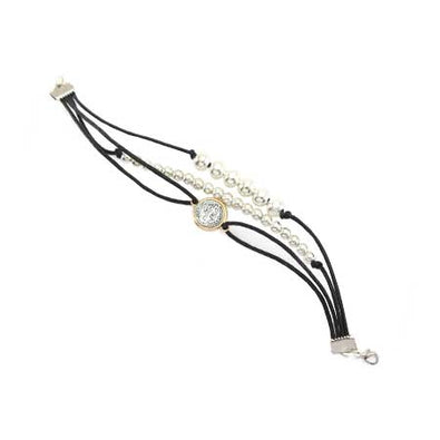 Fantasías Miguel Clave:EG25 Pulsera Negro-Plata Con Dije De San Benito