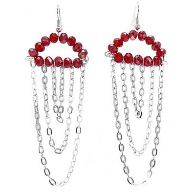 Fantasías Miguel Clave:EG71 Aretes De Cristal Rojo Con Cadenas