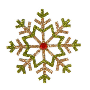 Adorno Copo De Nieve Con Diamantina Verde-Oro