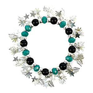 Pulsera Negro Jade Con Dijes Plata